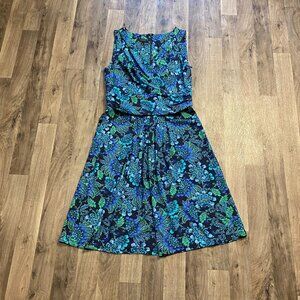 Talbots Blue Floral Sleeveless V-Neck Dress Size 6